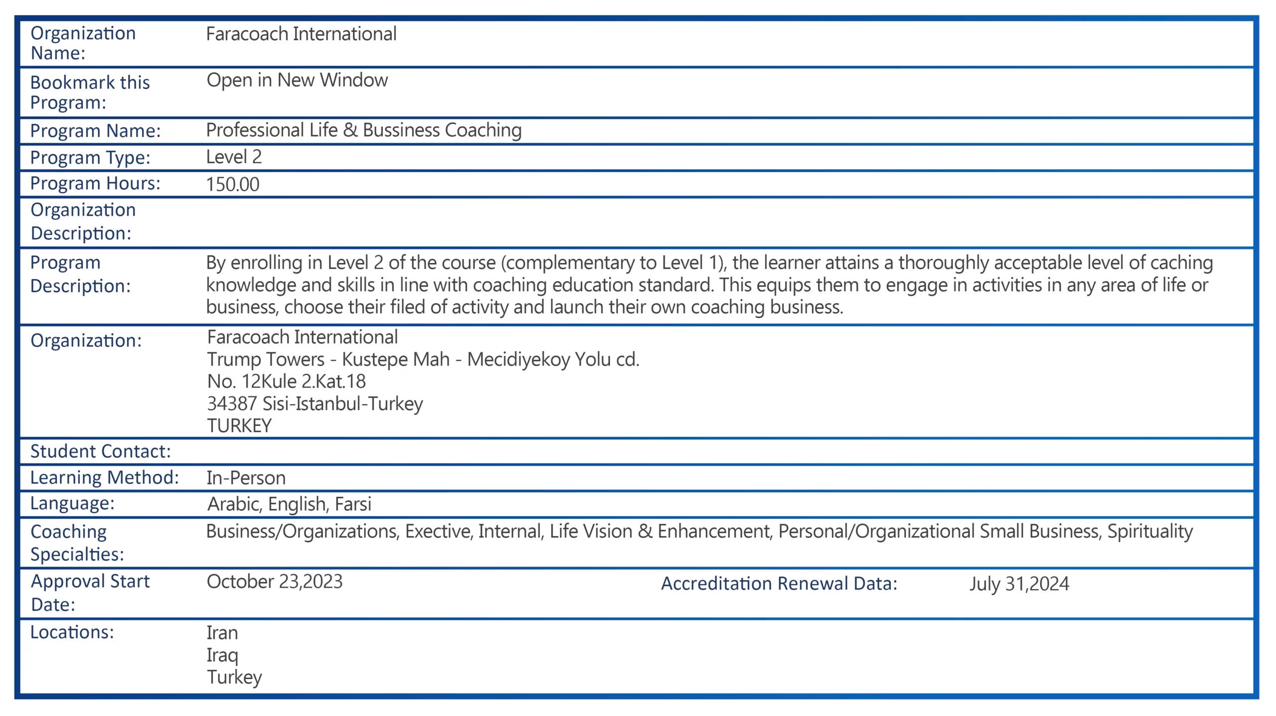 اطلاعات دوره سطح 2