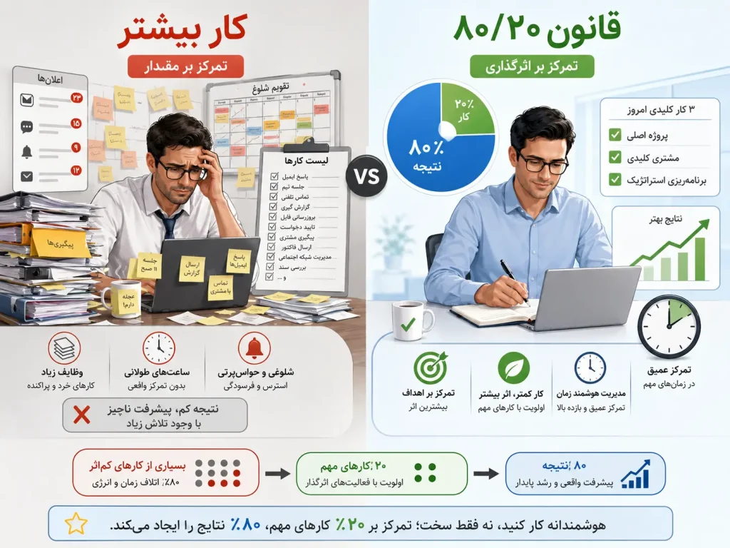 تفاوت قانون 80/20 با سخت‌تر کار کردن چیست؟